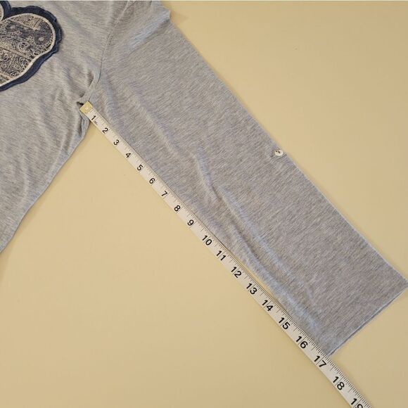 Style & Co. Women's Heart Trimmed Gray with Navy Casual Long Sleeve Pullover Top - Picture 7 of 14